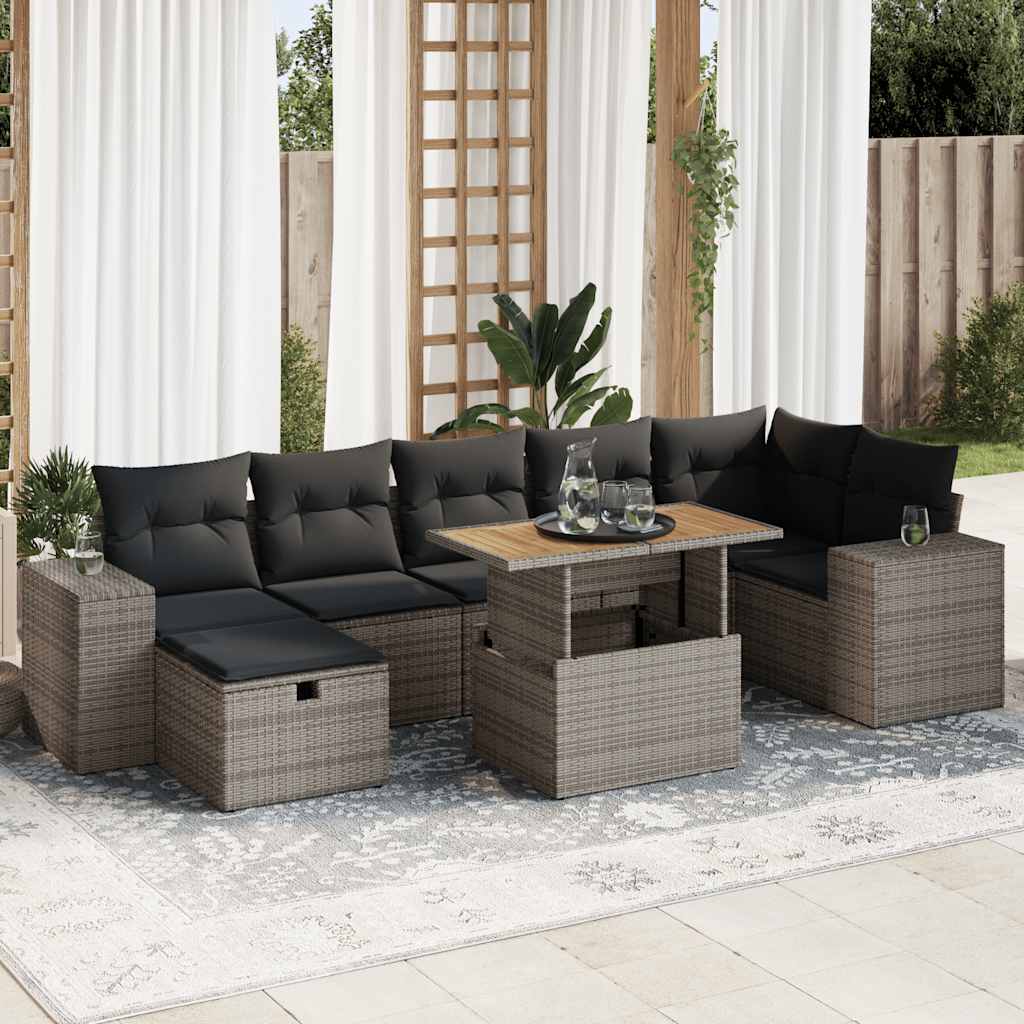Set Divano Giardino 5 pz con Cuscini Grigio Polyrattan Acacia | homemem39