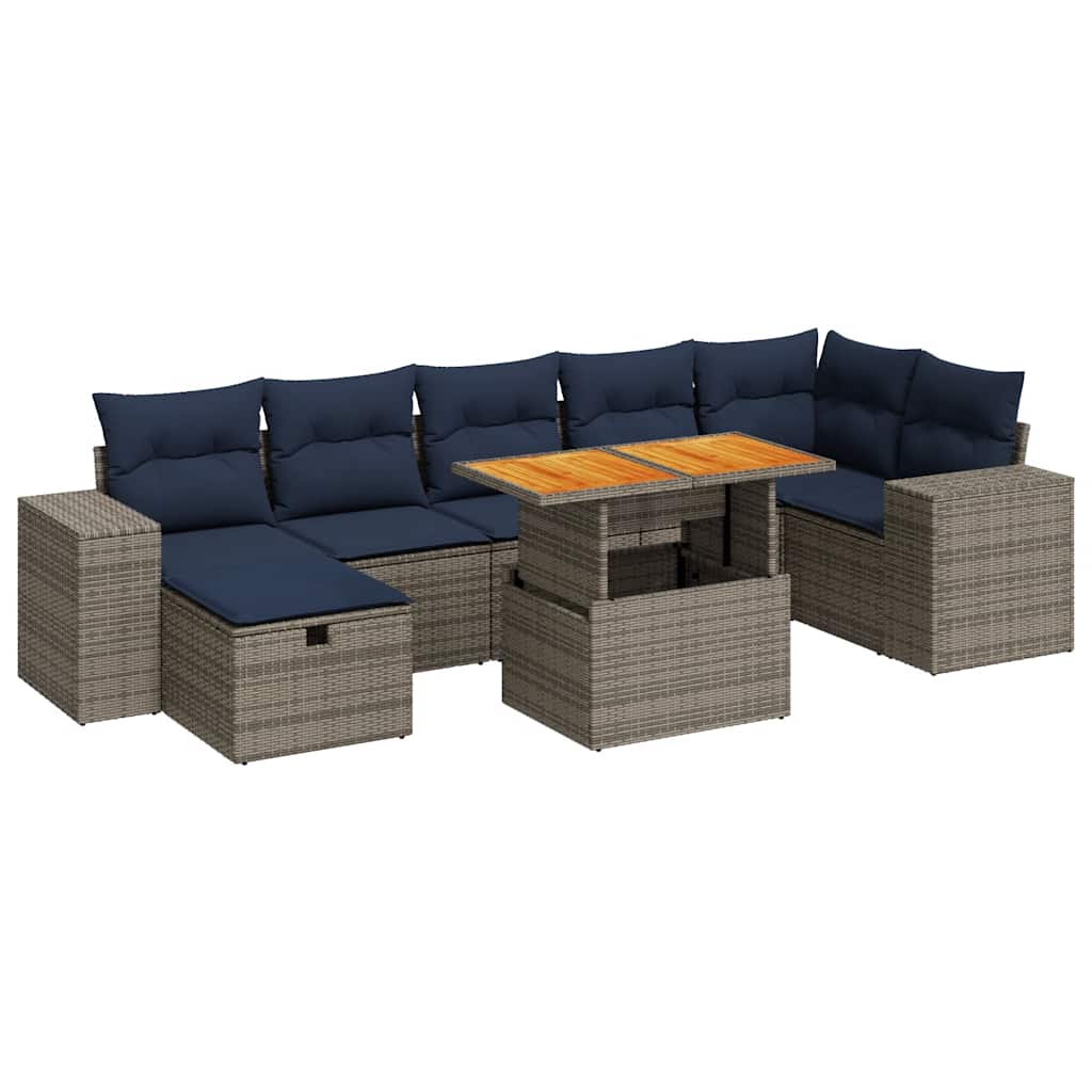 Set Divani Giardino 8 pz con Cuscini Marrone Polyrattan Acacia | homemem39