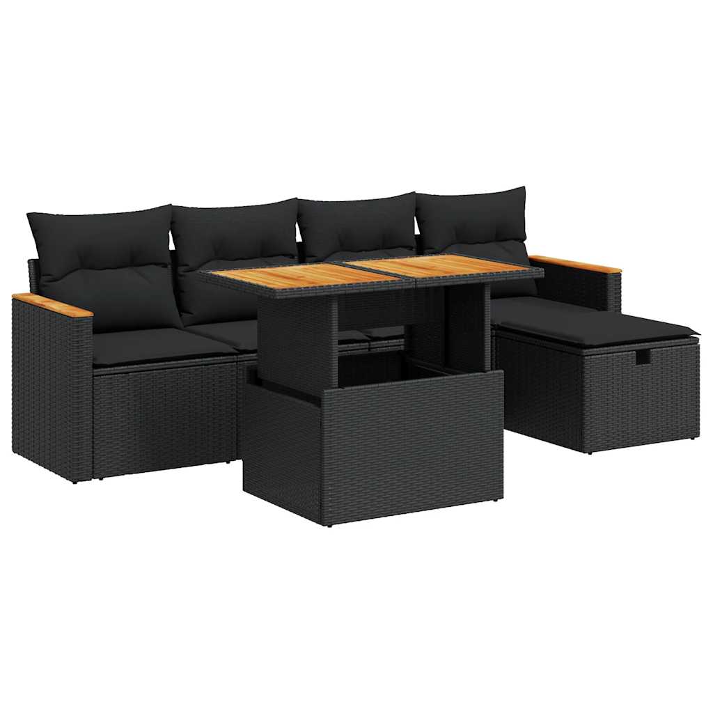 Set Divano da Giardino 6 pz con Cuscini Nero in Polyrattan | homemem39