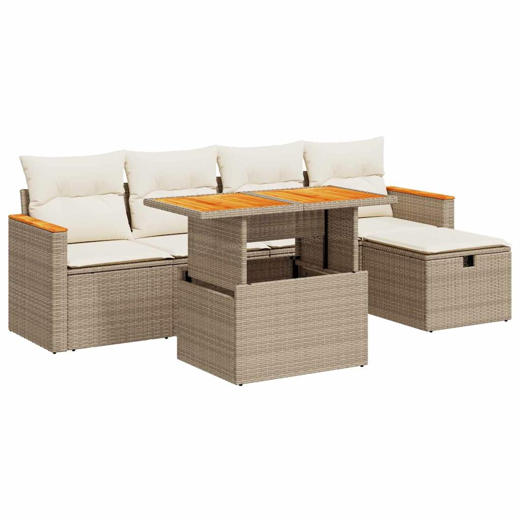 Set Divano da Giardino 6 pz con Cuscini Beige in Polyrattan | homemem39