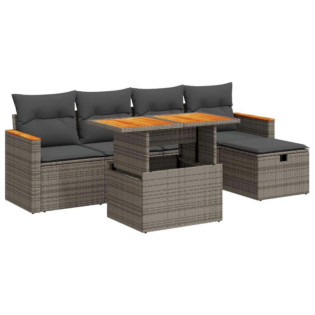 Set Divano da Giardino 6 pz con Cuscini Grigio in Polyrattan | homemem39