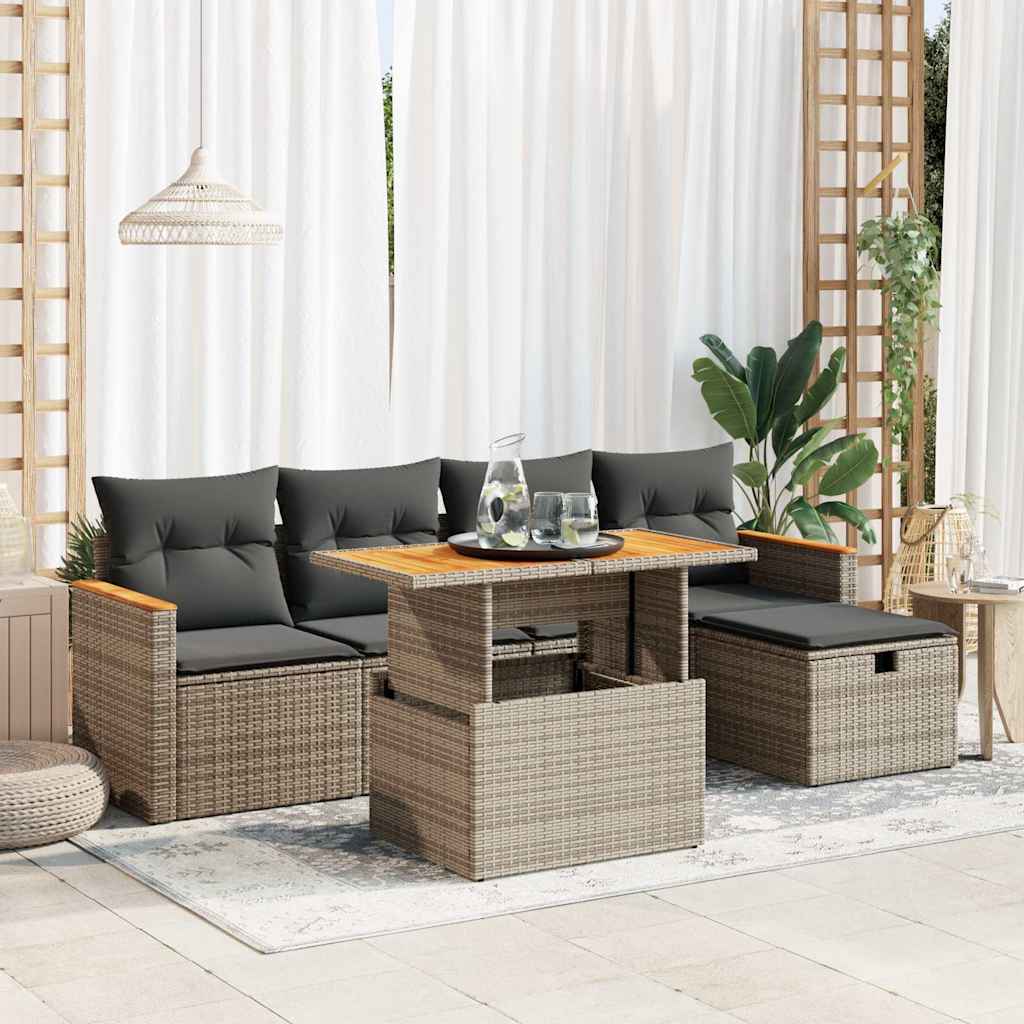 Set Divano da Giardino 6 pz con Cuscini Grigio in Polyrattan | homemem39