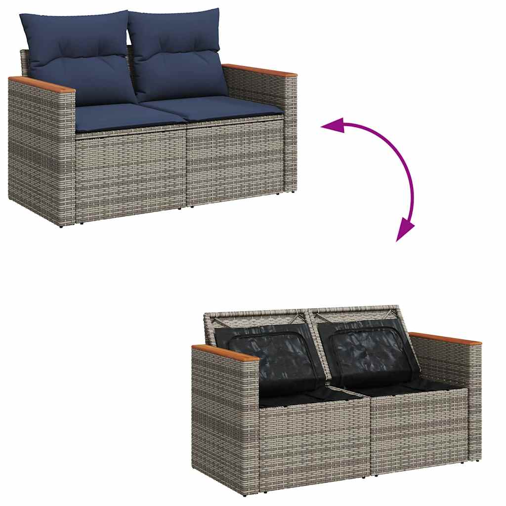 Set Divano da Giardino 6pz con Cuscini Grigio Polyrattan Acacia | homemem39
