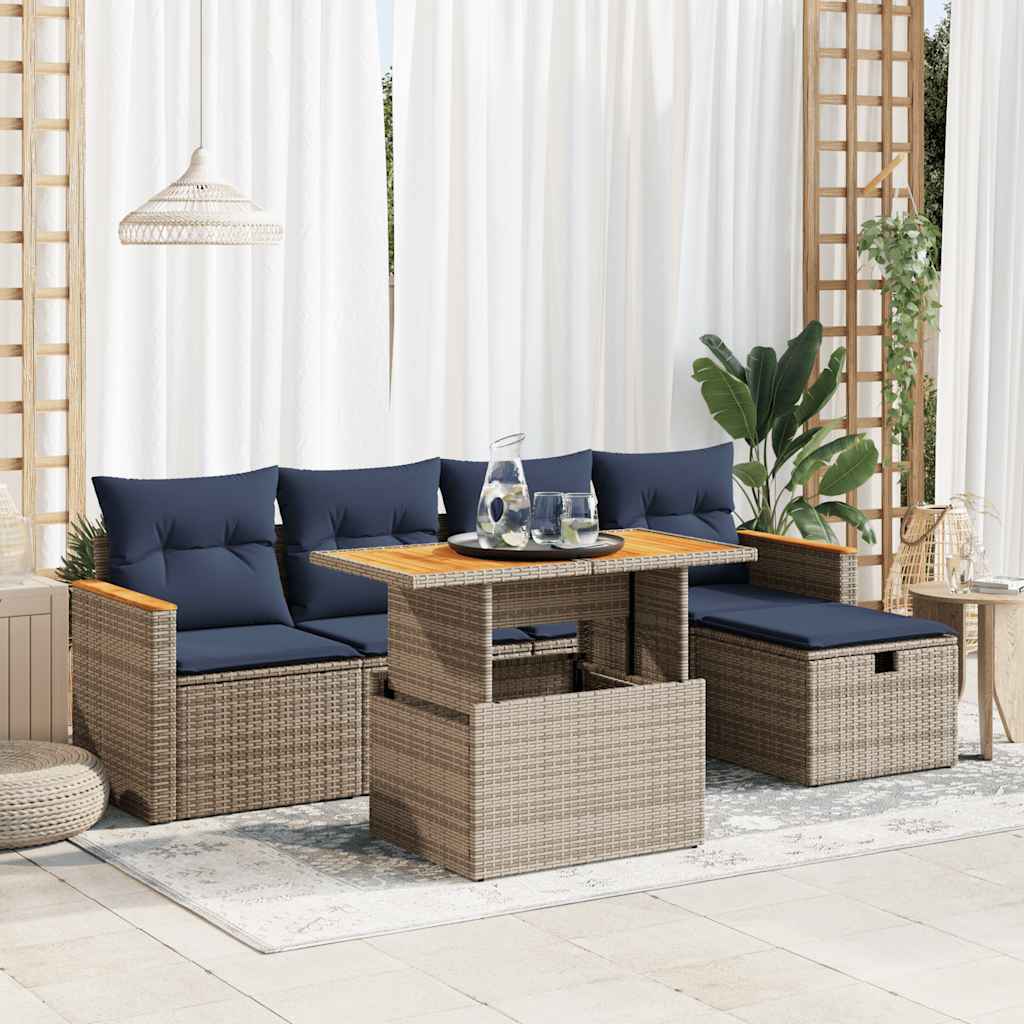 Set Divano da Giardino 6pz con Cuscini Grigio Polyrattan Acacia | homemem39