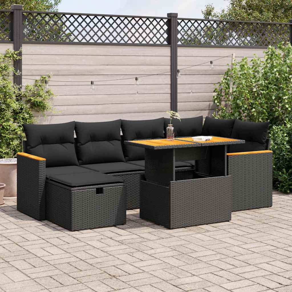 Set Divani da Giardino con Cuscini 8 pz Nero in Polyrattan | homemem39