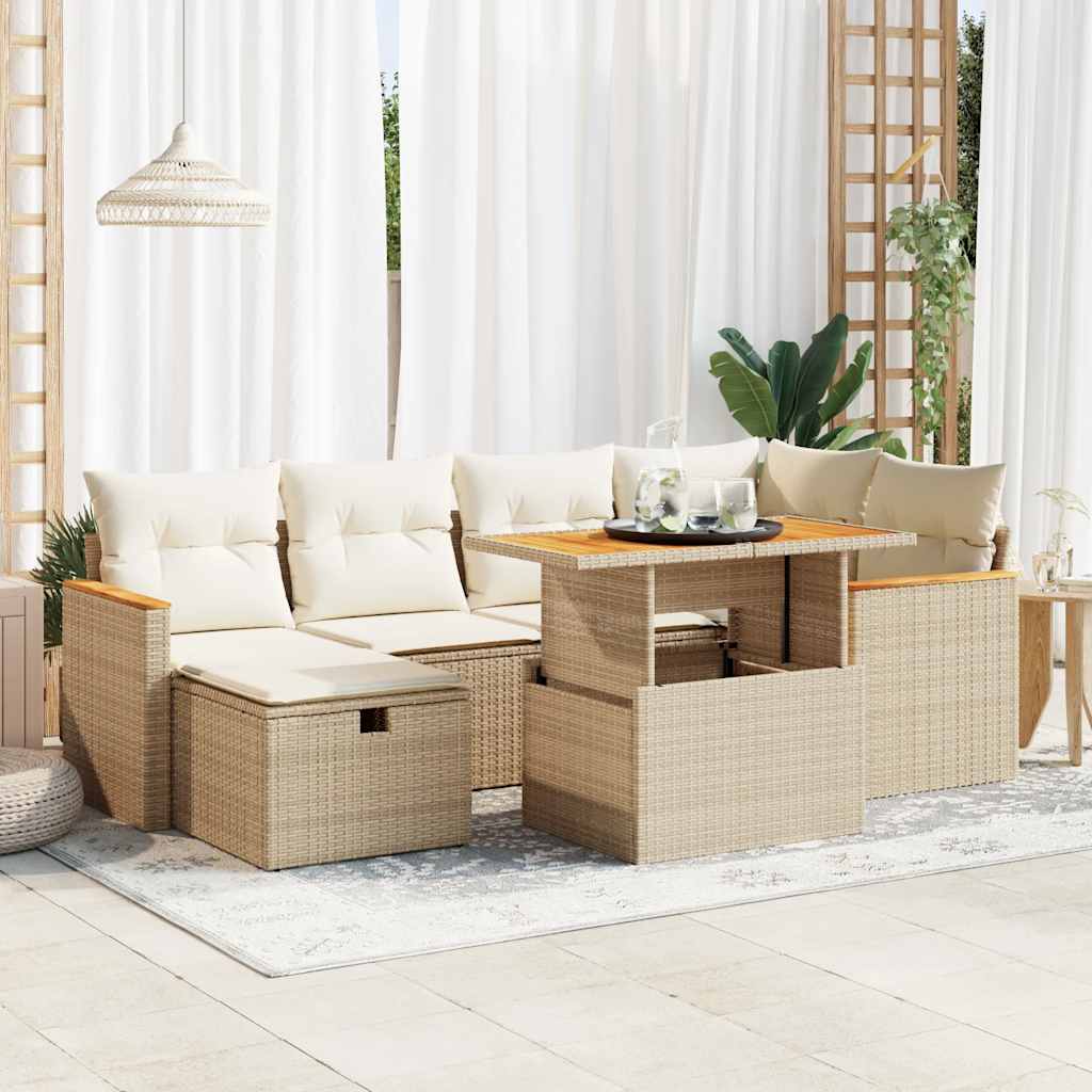 Set Divano da Giardino 8 pz con Cuscini Beige in Polyrattan