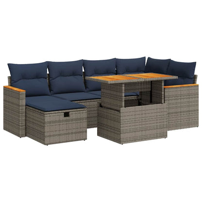 Set Divani da Giardino con Cuscini 7pz Grigio Polyrattan Acacia | homemem39