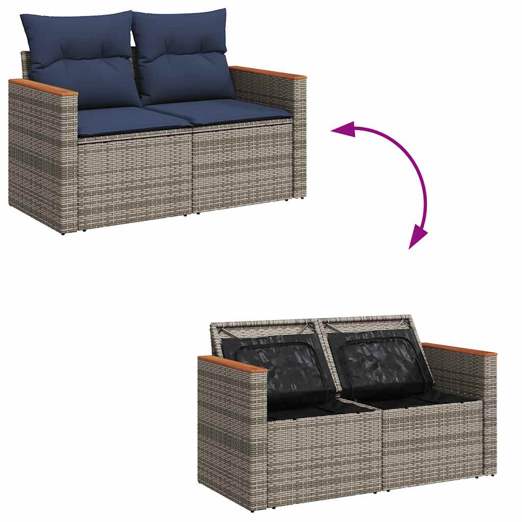 Set Divani da Giardino con Cuscini 7pz Grigio Polyrattan Acacia | homemem39