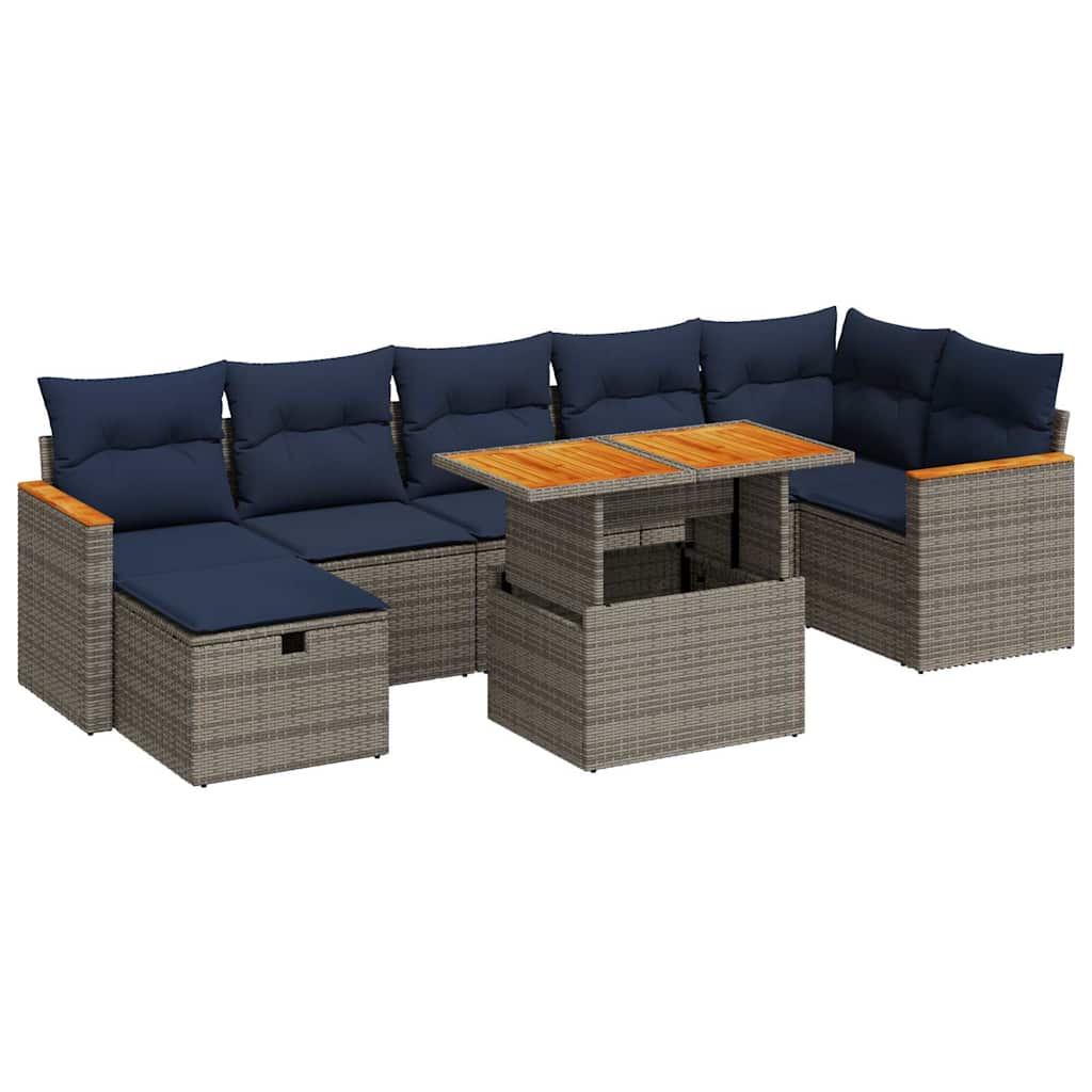 Set Divani Giardino 8 pz con Cuscini Grigio Polyrattan Acacia | homemem39