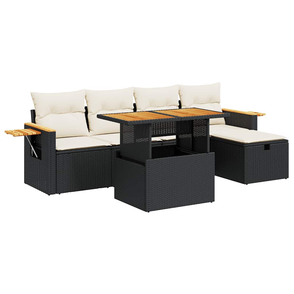 Set Divano da Giardino 6 pz con Cuscini Nero in Polyrattan | homemem39