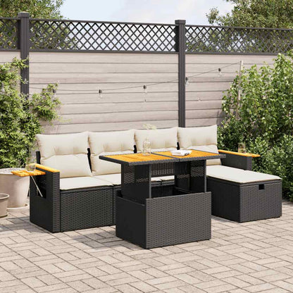 Set Divano da Giardino 6 pz con Cuscini Nero in Polyrattan | homemem39