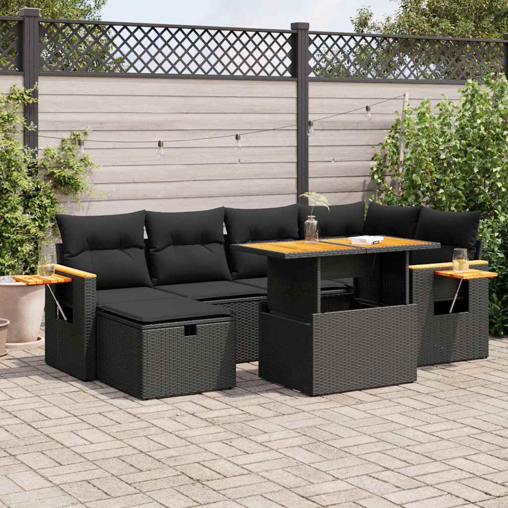 Set Divani da Giardino con Cuscini 8 pz Nero in Polyrattan | homemem39
