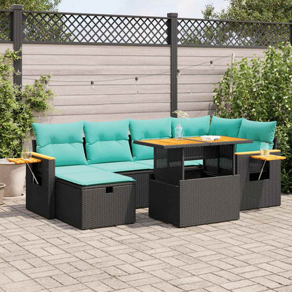 Set Divani Giardino 7 pz con Cuscini Marrone Polyrattan Acacia | homemem39