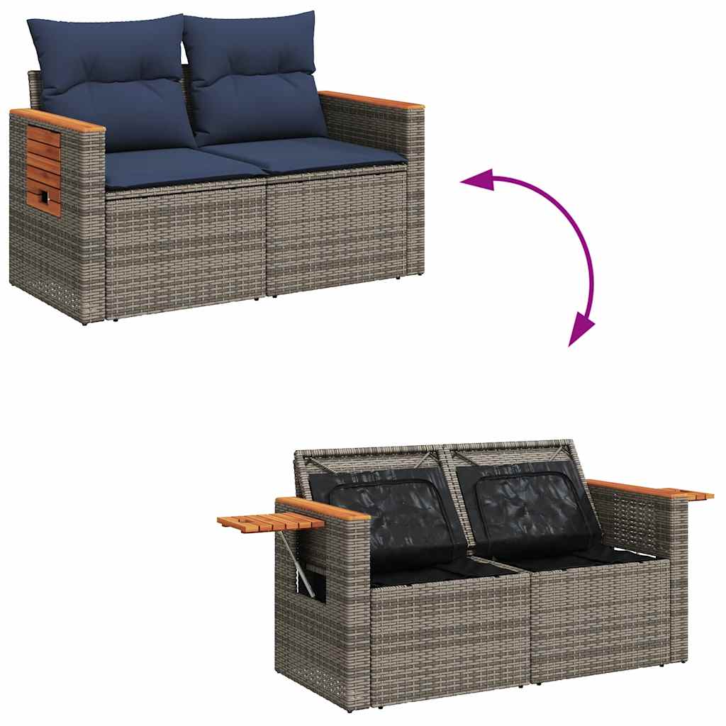 Set Divani Giardino 8 pz con Cuscini Grigio Polyrattan Acacia | homemem39
