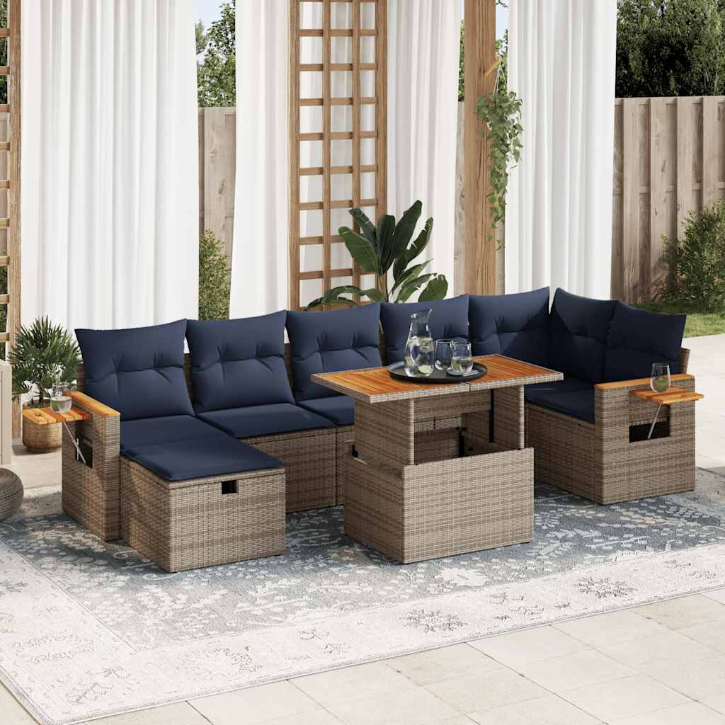 Set Divani Giardino 8 pz con Cuscini Grigio Polyrattan Acacia | homemem39