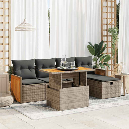 Set Divano da Giardino 6 pz con Cuscini Grigio in Polyrattan | homemem39