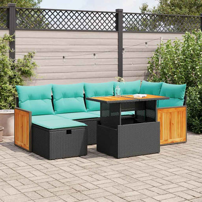 Set Divani Giardino 7 pz con Cuscini Marrone Polyrattan Acacia | homemem39