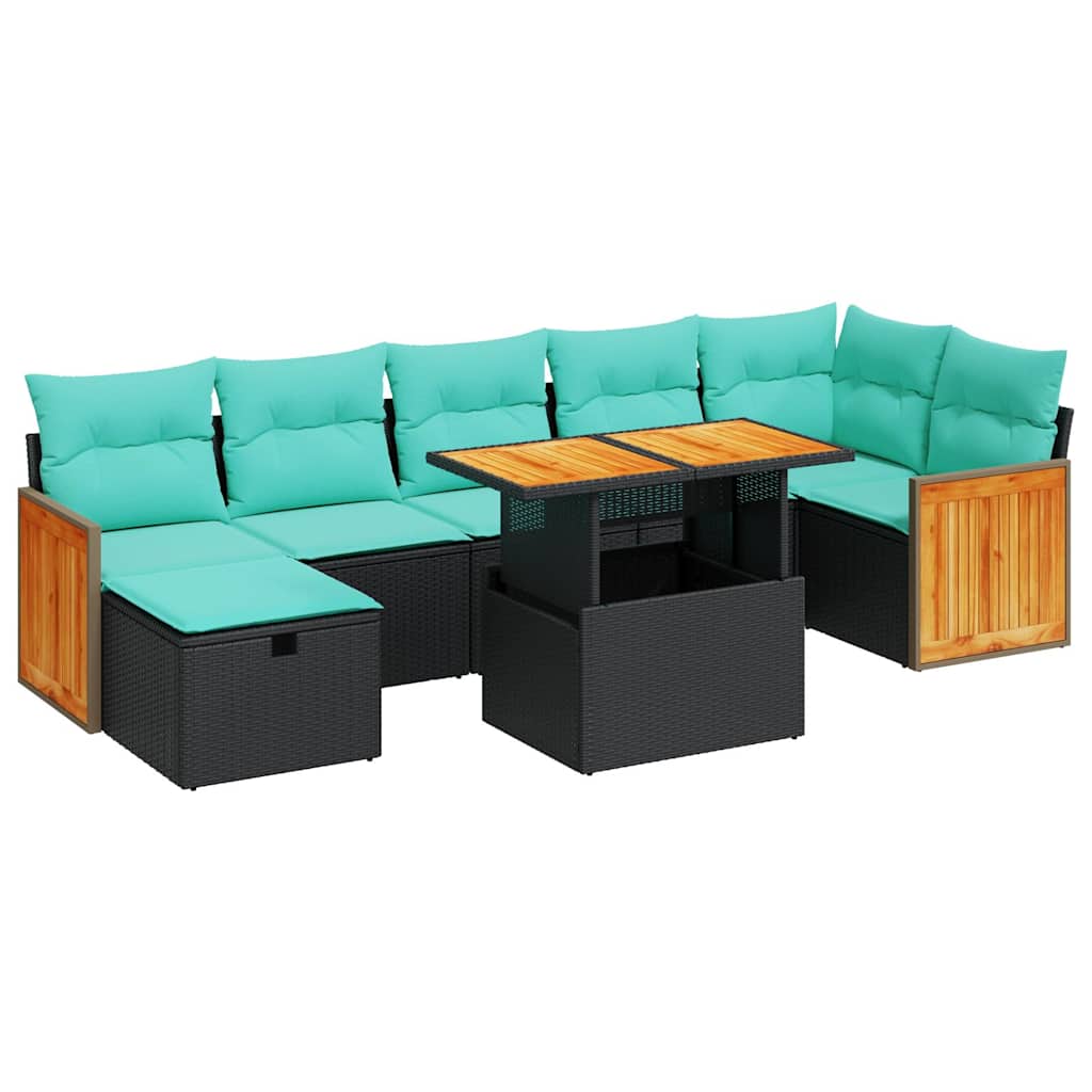 Set Divano da Giardino 8pz con Cuscini Grigio Polyrattan Acacia
