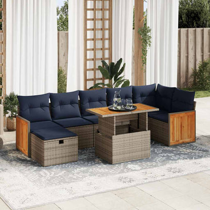 Set Divani Giardino 8 pz con Cuscini Grigio Polyrattan Acacia | homemem39