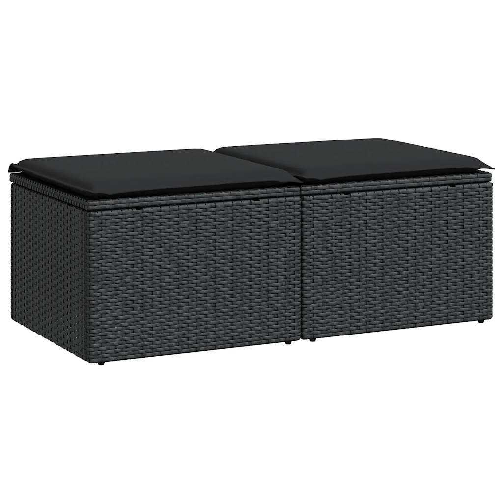 Set Divani da Giardino con Cuscini 2 pz Nero Polyrattan Acacia | homemem39