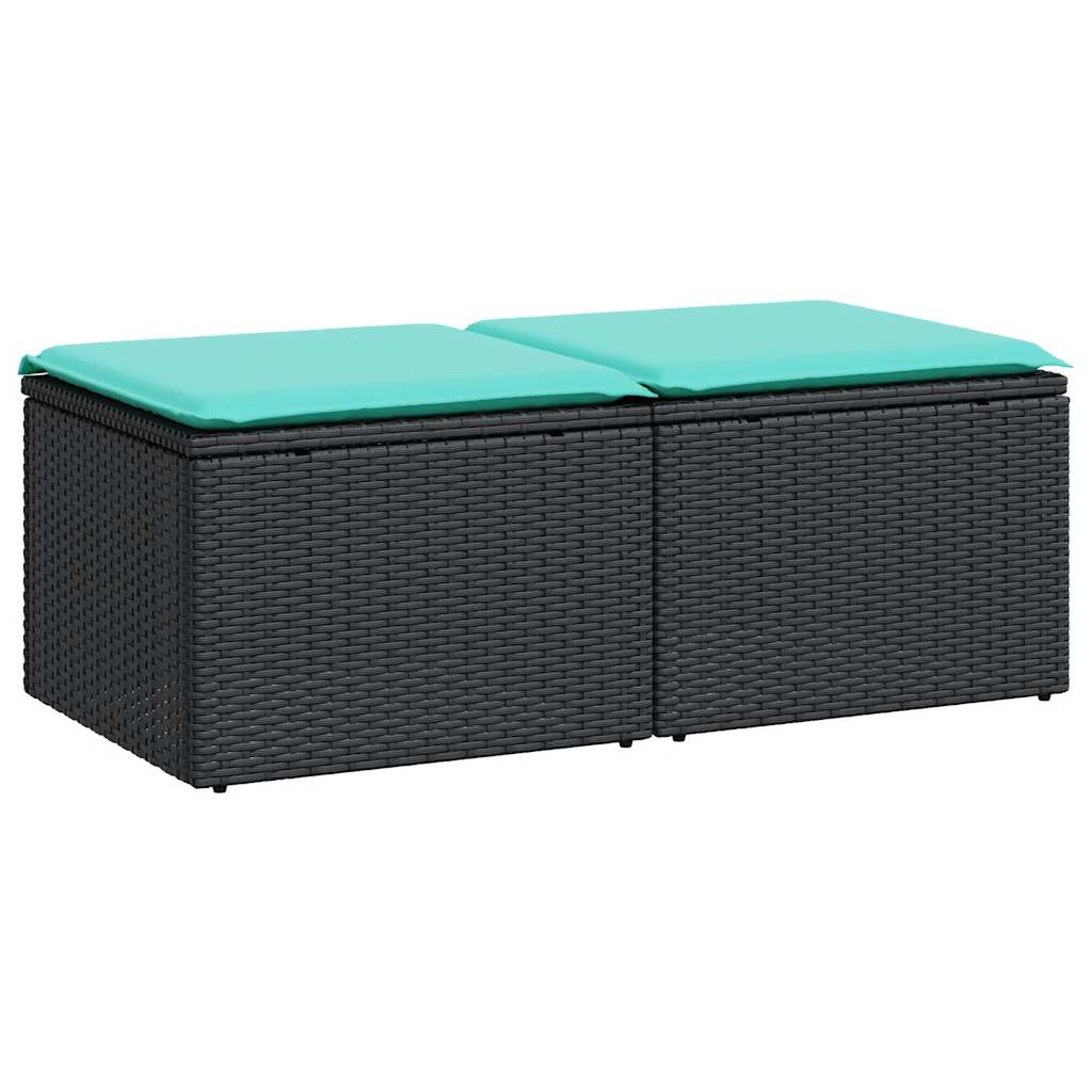 Set Divani da Giardino con Cuscini 2 pz Nero Polyrattan Acacia | homemem39