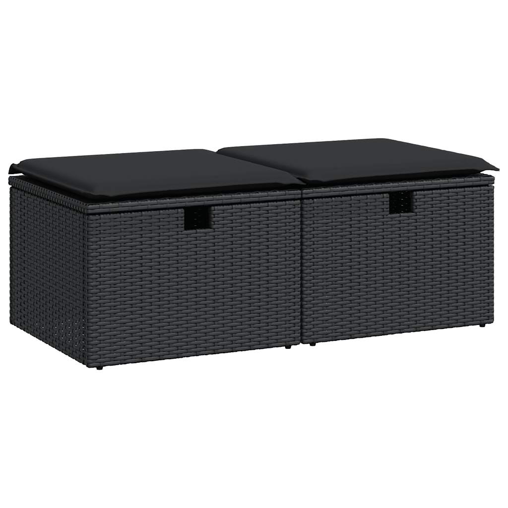 Set Divani da Giardino con Cuscini 2 pz Nero Polyrattan Acacia | homemem39
