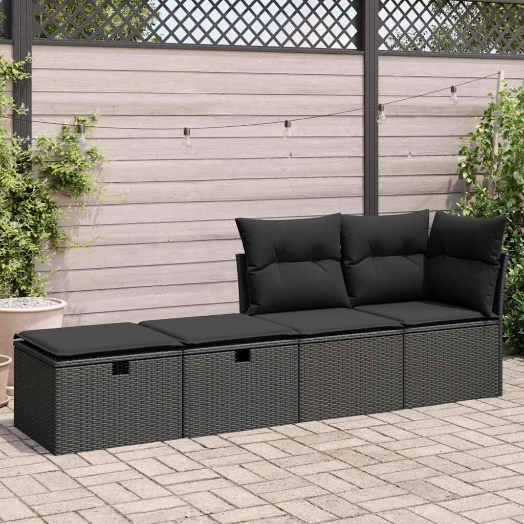 Set Divani da Giardino con Cuscini 2 pz Nero Polyrattan Acacia | homemem39