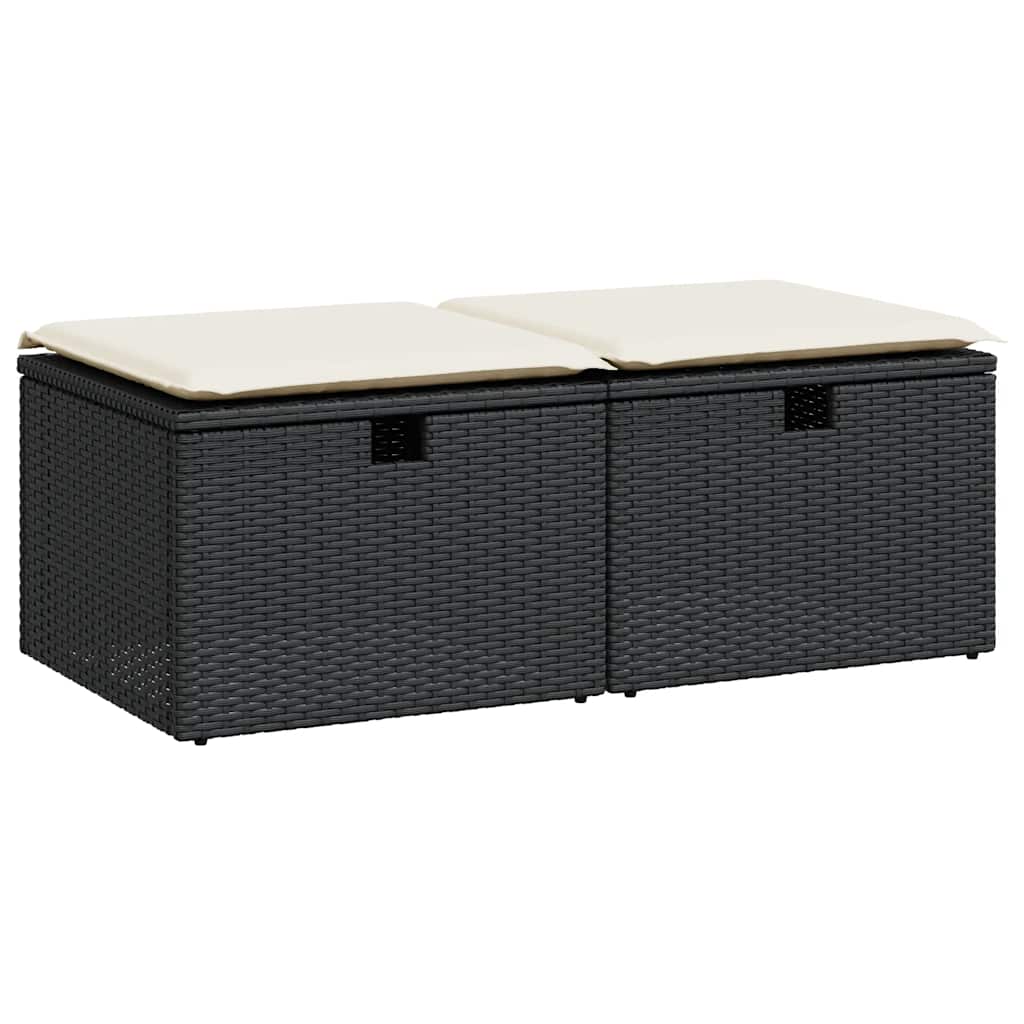 Set Divani da Giardino con Cuscini 2 pz Nero Polyrattan Acacia | homemem39