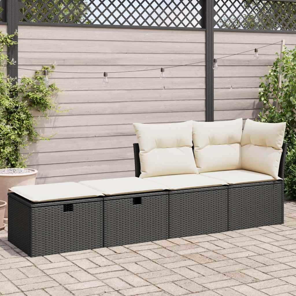 Set Divani da Giardino con Cuscini 2 pz Nero Polyrattan Acacia | homemem39
