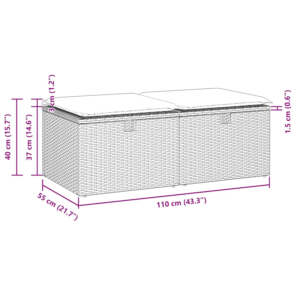 Set Divani da Giardino con Cuscini 2 pz Nero Polyrattan Acacia | homemem39
