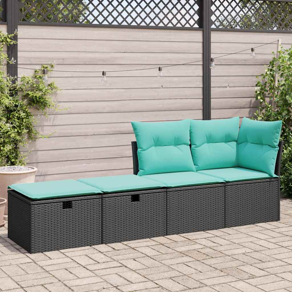 Set Divani da Giardino con Cuscini 2 pz Nero Polyrattan Acacia | homemem39