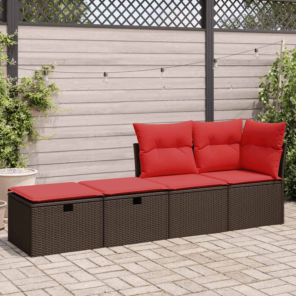 Set Divano Giardino 4 pz con Cuscini Marrone Polyrattan Acacia | homemem39