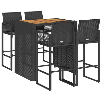 Set Bar da Giardino 5pz senza Cuscini Nero in Polyrattan Acacia | homemem39