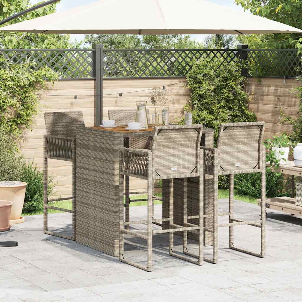 Set Bar da Giardino 5pz senza Cuscini Nero in Polyrattan Acacia | homemem39