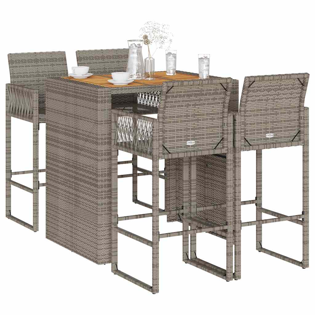 Set Bar da Giardino 5pz senza Cuscini Nero in Polyrattan Acacia | homemem39