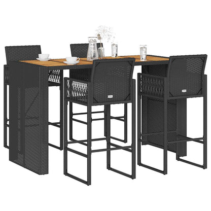 Set Bar da Giardino 5pz senza Cuscini Nero in Polyrattan Acacia
