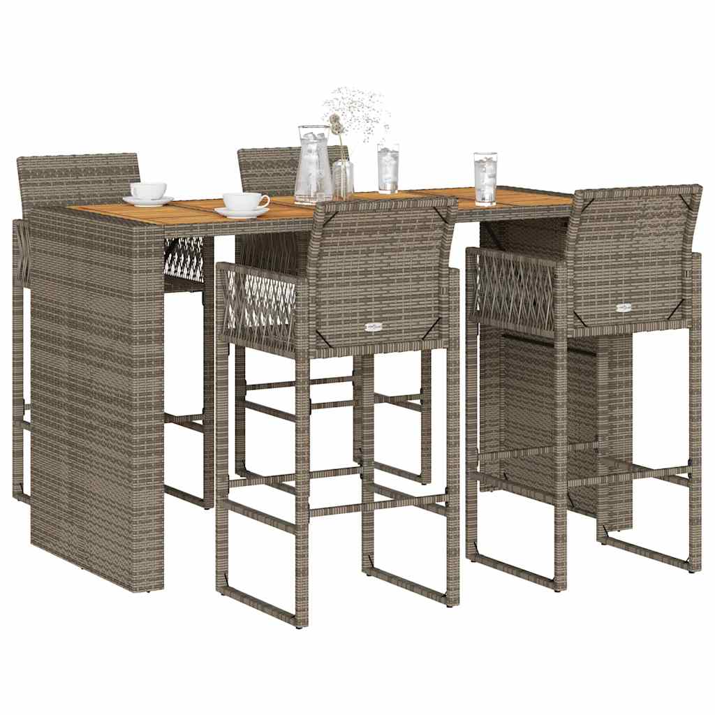 Set Bar da Giardino 5pz senza Cuscini Nero in Polyrattan Acacia | homemem39