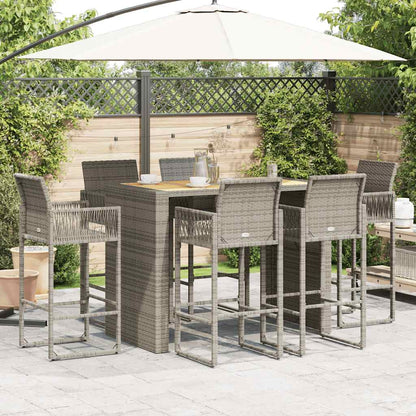 Set Bar da Giardino 7pz senza Cuscini Grigio Polyrattan Acacia | homemem39