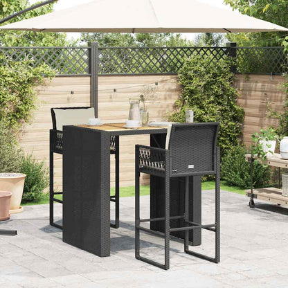 Set Bar da Giardino 3 pz con Cuscini Nero in Polyrattan Acacia | homemem39