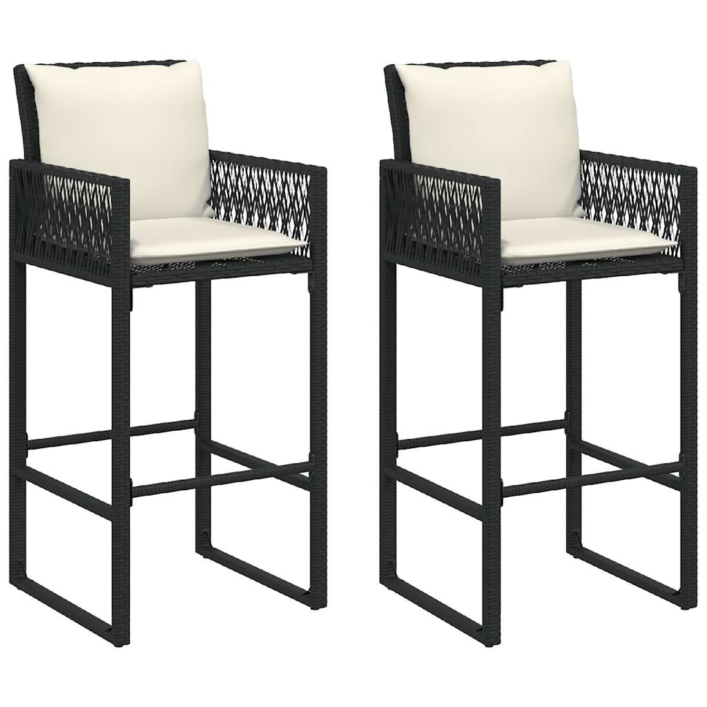 Set Bar da Giardino 3 pz con Cuscini Nero in Polyrattan Acacia | homemem39