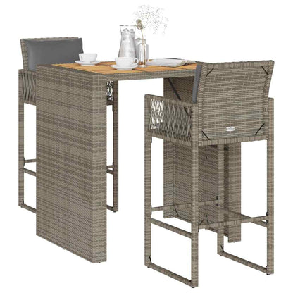Set Bar da Giardino 3 pz con Cuscini Grigio Polyrattan Acacia | homemem39