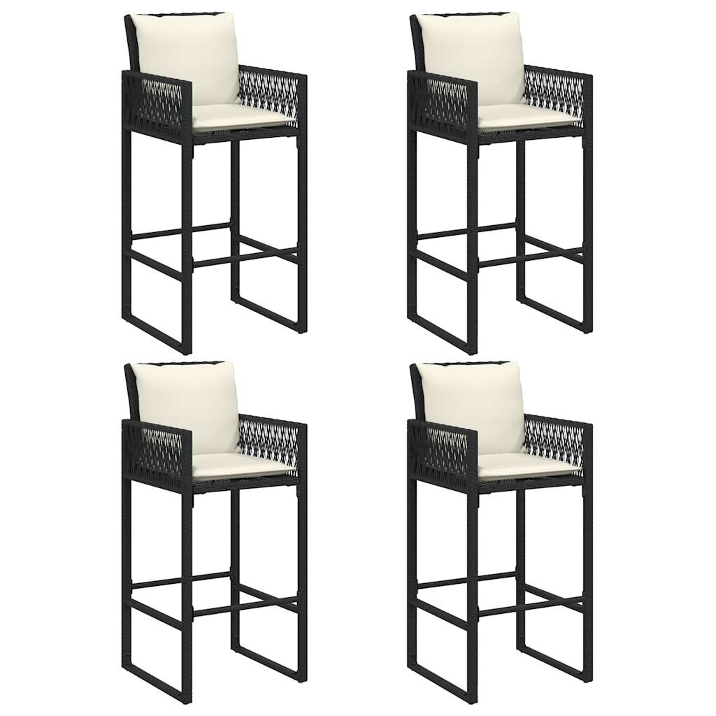 Set Bar da Giardino 5 pz con Cuscini Nero in Polyrattan Acacia | homemem39