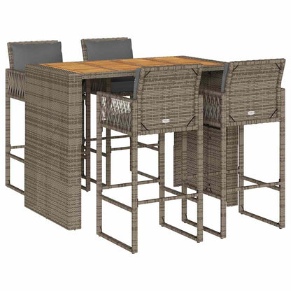 Set Bar da Giardino 5 pz con Cuscini Nero in Polyrattan Acacia