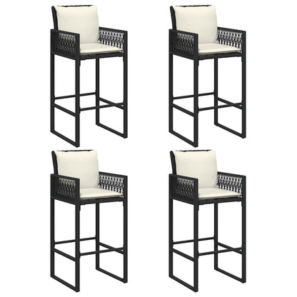 Set Bar da Giardino 5 pz con Cuscini Nero in Polyrattan Acacia | homemem39