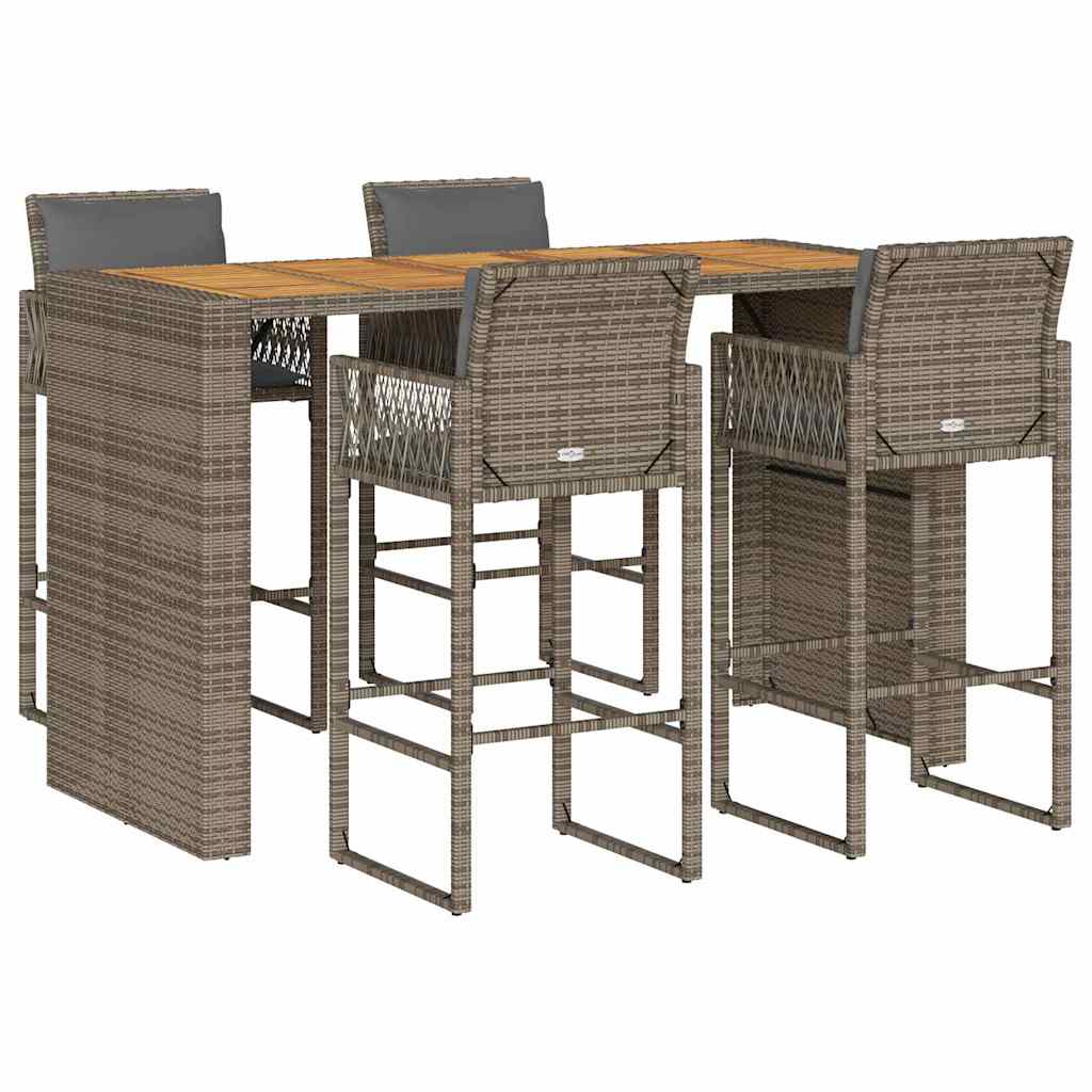 Set Bar da Giardino 5 pz con Cuscini Nero in Polyrattan Acacia | homemem39