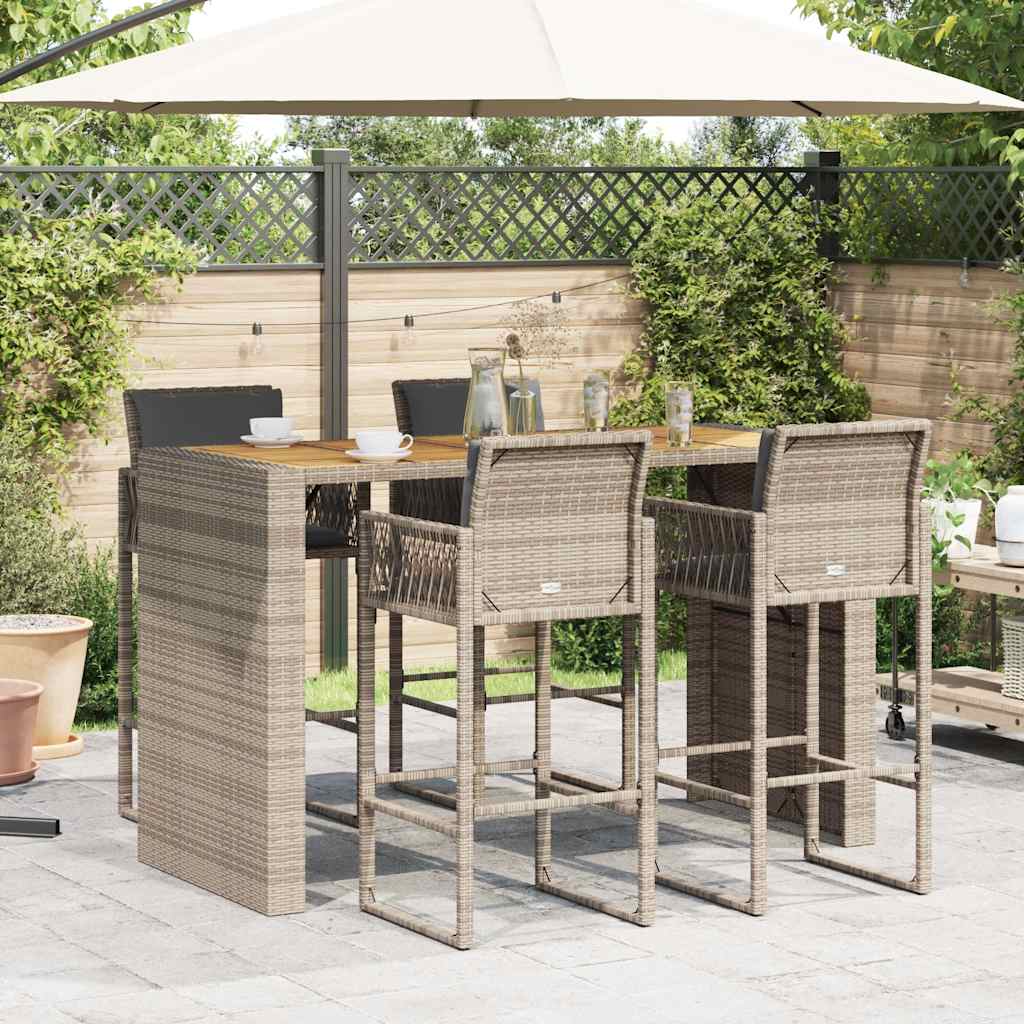 Set Bar da Giardino 5 pz con Cuscini Nero in Polyrattan Acacia | homemem39