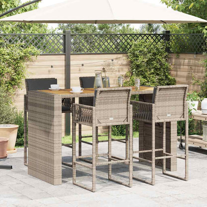 Set Bar da Giardino 5 pz con Cuscini Nero in Polyrattan Acacia | homemem39