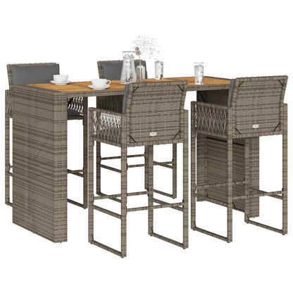 Set Bar da Giardino 5 pz con Cuscini Nero in Polyrattan Acacia | homemem39