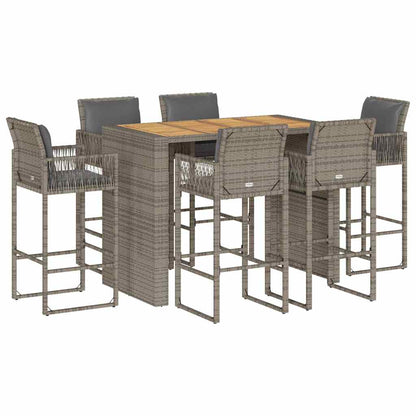 Set Bar da Giardino 7 pz con Cuscini Grigio Polyrattan Acacia | homemem39