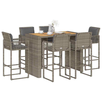 Set Bar da Giardino 7 pz con Cuscini Grigio Polyrattan Acacia | homemem39